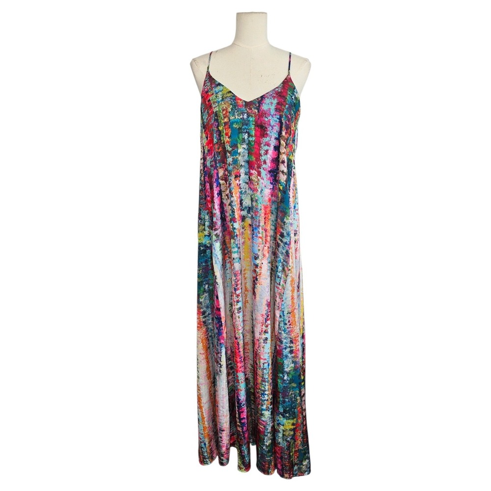 Nicole Miller New York Abstract Multicolor V-Neck Racerback Maxi Dress Medium